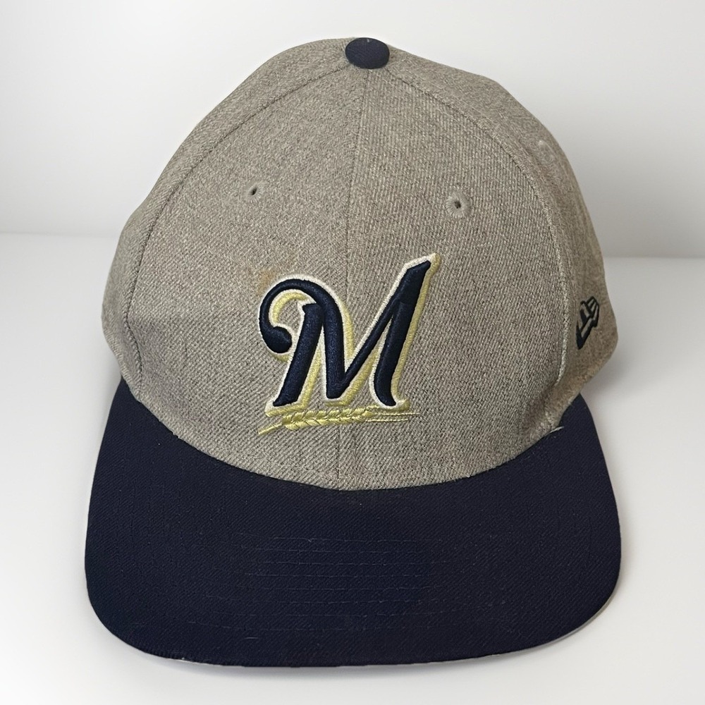 New Era Milwaukee Brewers "M" Snapback Baseball Hat Cap 9Fifty Original Fit Gray
